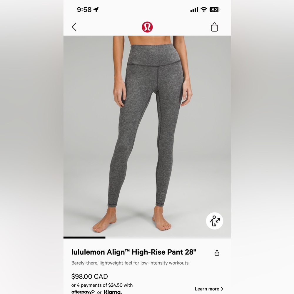 Lululemon aligns in heathered graphite grey. 28” length. Brand new without tags